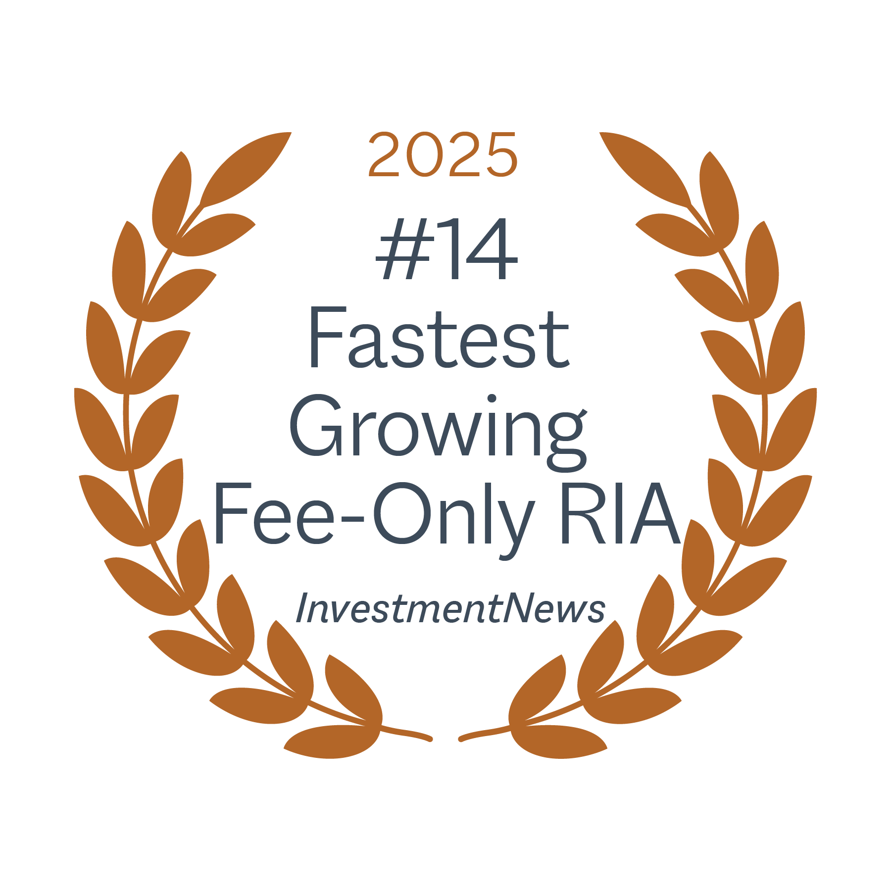 Awards laurels for website 2025 Fastest growing RIA InvestmentNews