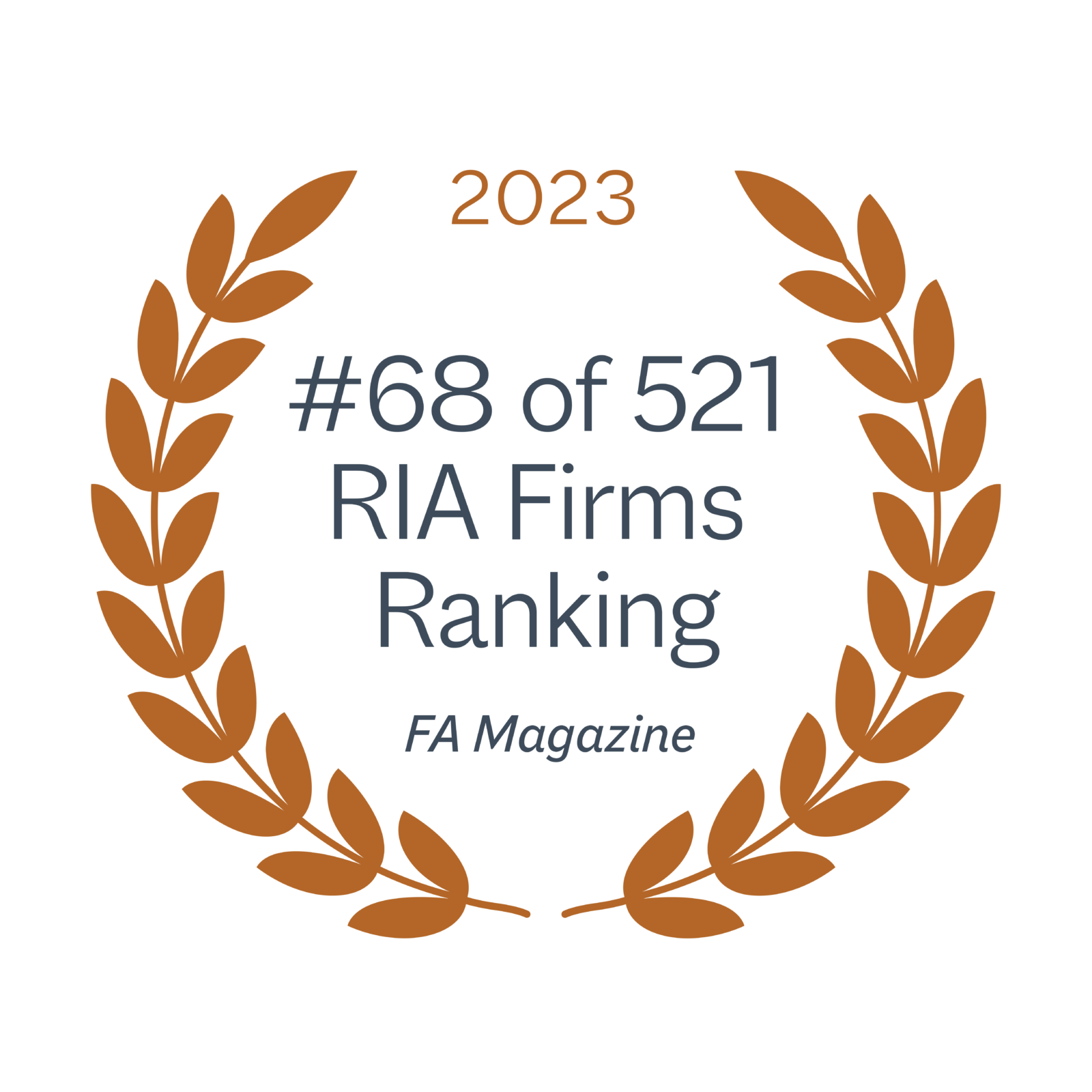 #68 of 521 RIA Firms Ranking by FA Magazine for 2023
